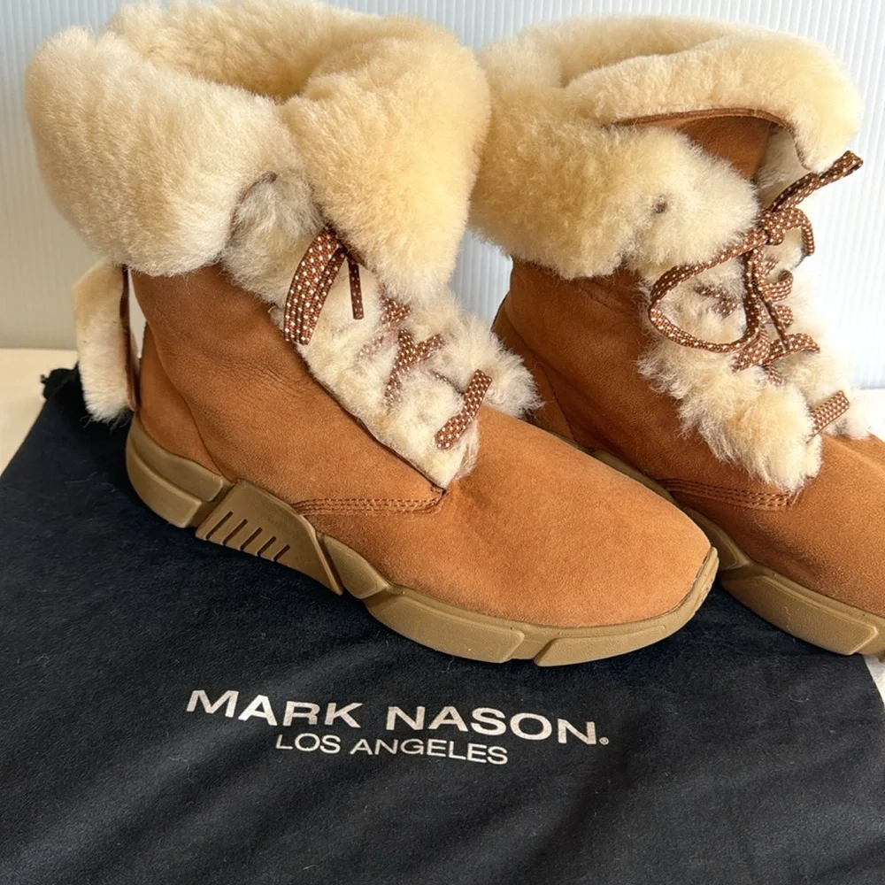 Mark Nason Apres - Sherpa lined, lace up tan boots.  Women’s size 7